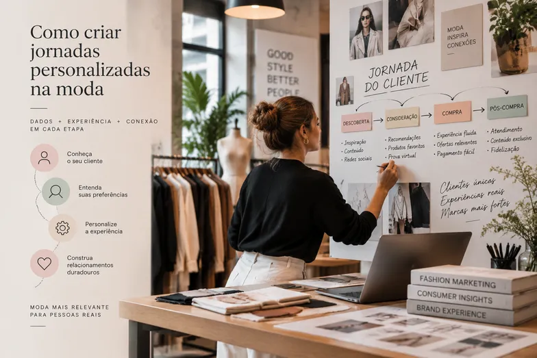 Profissional planeja jornadas personalizadas para clientes de moda.